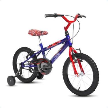 Imagem de Bicicleta Infantil Masculina Aro 16 Homem Aranha Com Rodinha Azul Husk