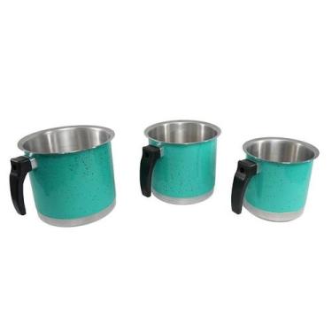 Imagem de Kit Canecão Fervedor Leiteira Verde Água Alumínio 14 a 18cm - Shopmast