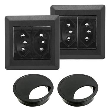 Imagem de Kit 2 Espelhos 4 Tomadas 10A QTmov de Aparafusar para Móveis (Preto)