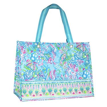 Imagem de Bolsa de compras Lilly Pulitzer XL Market Shopper, bolsa de supermercado reutilizável com alças de ombro confortáveis, Aqua La Vista, X-Large