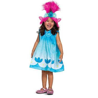 Imagem de Fantasia de papoula Trolls, fantasia de papoula do mundo dos Trolls, vestido de personagem clássico com cabelo, tamanho pequeno (2T)