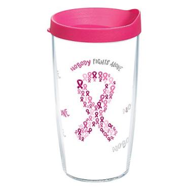 Imagem de Tervis Fita rosa feita nos EUA copo de viagem isolado de parede dupla mantém as bebidas frias e quentes, 473 ml, transparente