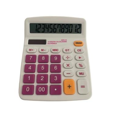 Imagem de Calculadora De Mesa Rosa Purple  E Branco Visor Grande 12 Dígitos - 83