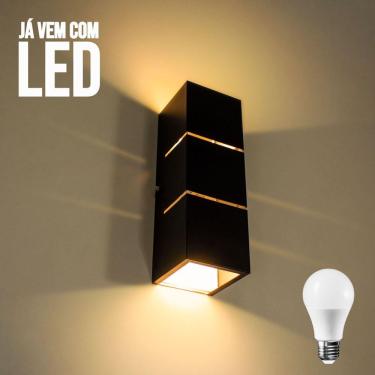 Imagem de Arandela Focos Fachos Frisos 30cm + 2 Lâmpadas LED bulbo 12w 3000k - PRETA St1286