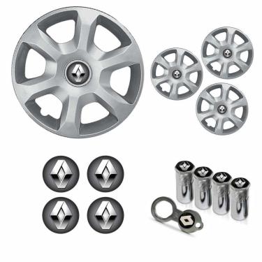 Imagem de Jogo Calota Aro 15 Sandero Megane Logan 2014 à 2015 Renault + Emblema + Tampa Ventil Antifurto