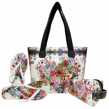 Imagem de Kit Casual Feminino Coração com Bolsa, Necessaire e Chinelo, Magicc