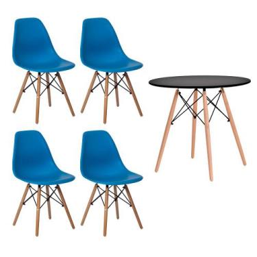 Imagem de Conjunto Kit 4 Cadeiras Eiffel Eames Azul + 1 Mesa Eames 80cm Preta Ba