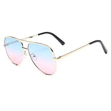 Imagem de Óculos de sol de aviação de metal clássico feminino moda liga piloto óculos de sol masculino lente gradiente sombras de condução senhoras uv400, ouro azul rosa, como imagem