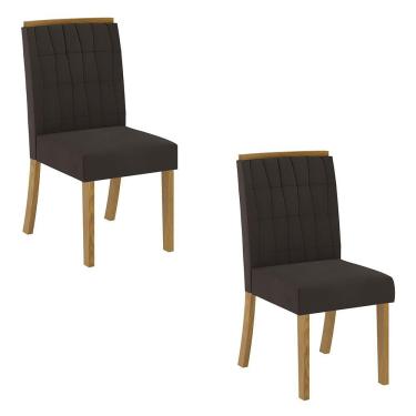 Imagem de Kit 02 Cadeiras de Jantar Mira Veludo Marrom Base Nature - D`Rossi