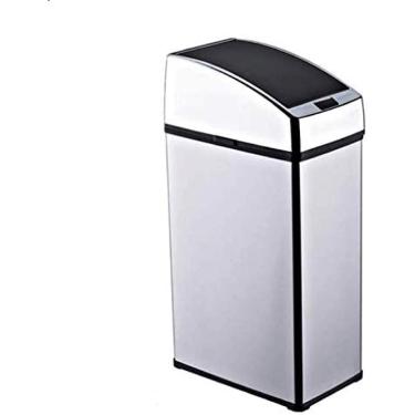 Imagem de KRASS Lixeira de lixo lixeira de aço inoxidável caixa de sensor automática quadrada com tampa plana caixote de lixo, cromado, 4L, colecionador88