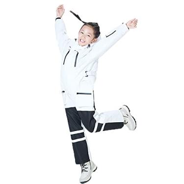 Imagem de Bestgift Terno de Esqui Jovem de Uma Peça Jaqueta e Valça de Esqui para homens e mulheres Jaqueta à prova de vento e à prova água Ternos para uso ao ar livre Branco 3G