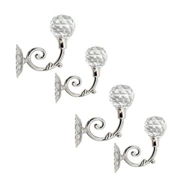 Imagem de 4 PCS Cortina de Cristal Transparente Retenções Montada na Parede Borla Cortina Gancho Gancho Cortinas Roupas Casaco Chapéu Toalha Cabide, Prata