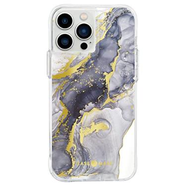 Imagem de Case-Mate - Impressões resistentes - Capa para iPhone 13 Pro Max - Elementos de folha dourada - 3 m Proteção contra quedas - 6,7 polegadas - Mármore marinho