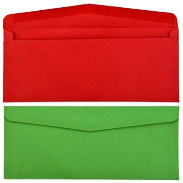 Imagem de 100 peças # 10 envelopes de Natal dia dos namorados autoadesivos envelopes de negócios selo gomado envelopes de carta de natal para convite de férias (vermelho e kraft) (vermelho e verde)