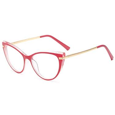 Imagem de Armações de óculos anti-luz azul moda feminina vintage cateye armação de óculos masculinos metal claro, rosa, tamanho único