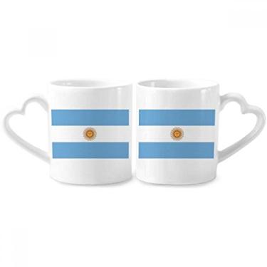 Imagem de Conjunto de canecas de porcelana para casal, bandeira nacional da Argentina, bandeira da América do Sul, coração
