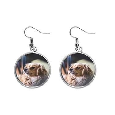 Imagem de Brinco pingente de orelha de cachorro pequeno animal solitário foto pequena joia mulher