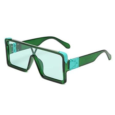 Imagem de Óculos de sol quadrados vintage de uma peça para mulheres moda rosa gradiente plano óculos de sol masculino chique hip hop óculos grandes preto, verde verde, tamanho único