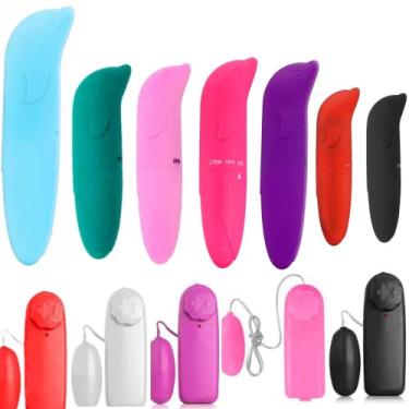 Imagem de Kit Vibrador Estimulador Ponto G 1 Golfinho Aveludado e 1 Massageador Capsula Bullet Feminino Multivelocidades Vibratória Resistente a Agua Kamin