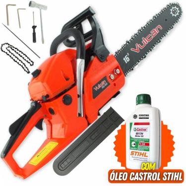 Imagem de Motosserra á Gasolina Vulcan VSL450 2T 45cc 2,3hp Com Ponta Rolante de 16`` Corrente de 28 Dentes Alta Potência e Durabilidade + Óleo 2T Castrol Stihl