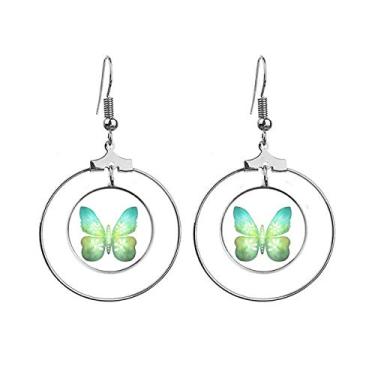 Imagem de Brincos Borboleta de Folha Verde com Padrão Floral Pingente Joia Círculo Drop