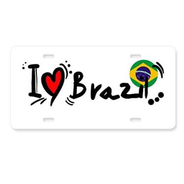 Imagem de DIYthinker I Love Brazil Bandeira da Palavra Love Heart Ilustration Placa de licença Decoração de carro Acessório de aço inoxidável