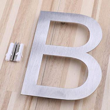 Imagem de Placa de casa flutuante 3D de 12,7 cm, número 0-9 letra ABCD, placa de porta de alfabeto digital de aço inoxidável, para hotéis, endereço ao ar livre, placa de correio, prata, método de parafuso, antiferrugem, durável