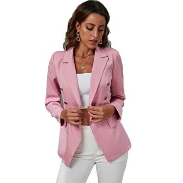 Imagem de Jaqueta blazer feminina, jaqueta formal de trabalho de escritório casual manga longa terno de negócios, rosa, M (busto: 96 cm)