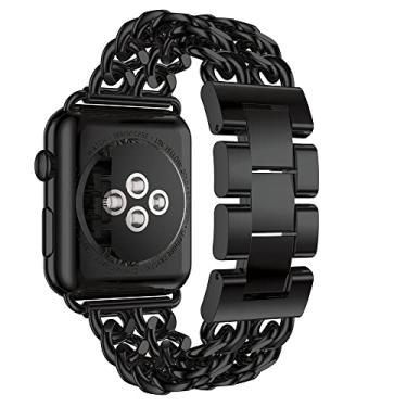 Imagem de Seoaura Pulseira de reposição compatível com Apple Watch 42 mm e 44 mm, aço inoxidável, estilo caubói, série 6, 5, 4, 3, 2, 1 SE, Nike + pulseira esportiva, 45mm/49mm/42mm/44mm, Metal