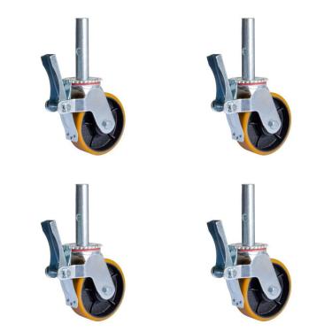 Imagem de Kit c/ 4 Rodizio para Andaime Giratória Pino c/ Freio 150mm Colson