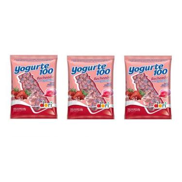 Imagem de Kit C/ 3Un Bala Yogurte 100 Recheada Morango 600G  - Dori