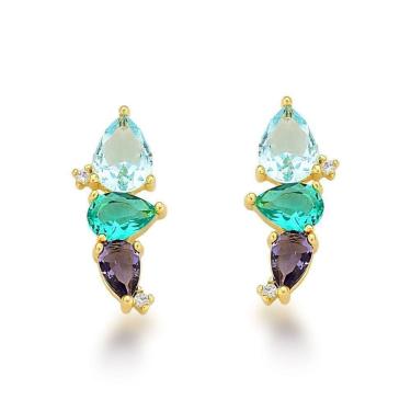 Imagem de Brinco Earcuff Zirconias Gotas Banhado A Ouro 18k