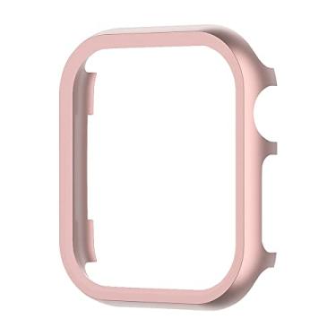 Imagem de VBWVA Capa de liga de alumínio para Apple Watch Series 7 41mm 45mm capas de metal para iWatch 6 SE 5 3 40mm 44mm capa protetora de moldura (cor: rosa, tamanho: 42MM)