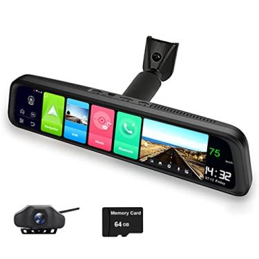 Imagem de Câmera de painel de carro IPS de 12 polegadas com navegação GPS, suporte especial retrovisor espelhado, Android 8.1, WiFi, ADAS FHD 1080p lente dupla, Bluetooth, gravador DVR de carro com controle remoto, detecção de movimento