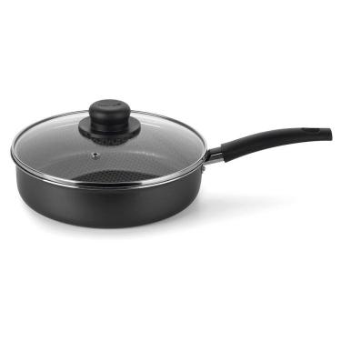 Imagem de Frigideira Alta Multiflon Gourmet com Antiaderente Ultra 7 Preta com Tampa - 24 cm