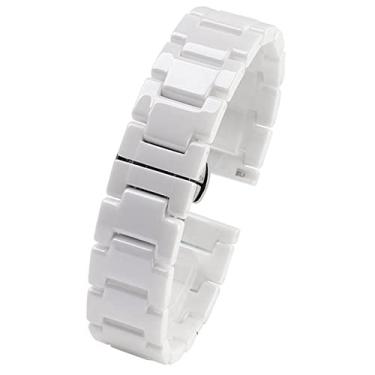 Imagem de DJDLFA Para mulheres homem pulseira de cerâmica combinação de aço inoxidável pulseira de relógio 12 14 15 16 18 20 22mm pulseira relógio de moda pulseira de relógio de pulso (cor: branco cerâmico,