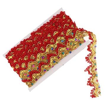 Imagem de 14 Yards Gold Lace Trim Fabric Sewing Embroidery Sequin Ribbon DIY Wedding Craft Accessories Hometextile Embroidered Polyester Lace Trimming 1.38inch - redcoding/1502 (Color : Red)