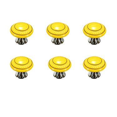 Imagem de 6 puxadores de cerâmica redondos retrô brancos para armários e armários, guarda-roupa, armário, gaveta, cómoda, caixa, baú etc. Puxadores e alças vintage DIY decoração de casa (amarelo)