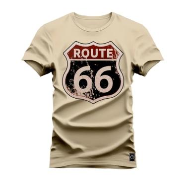 Imagem de Camiseta T-Shirt Algodão Premium Estampada Algodão Route Placa Bege GG