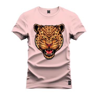 Imagem de Camiseta Plus Size T-Shirt Algodão 100% Algodão Onça Caçadora Rosa G2