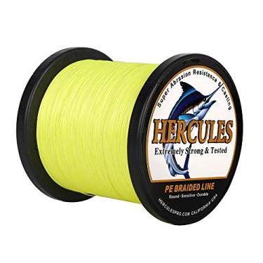 Imagem de Hercules Linha de pesca trançada super forte 4 fios super econômico de 1,8 kg a 2,3 kg Teste para água salgada, 109/328 / 547/1094 jardas (100 m / 300 m / 500 m / 1000 m), Diam# 0,08 mm - 0,55 mm Fluorescent Yellow, 50LB(22.7KG)-0.37MM-1094YDS(1000M)