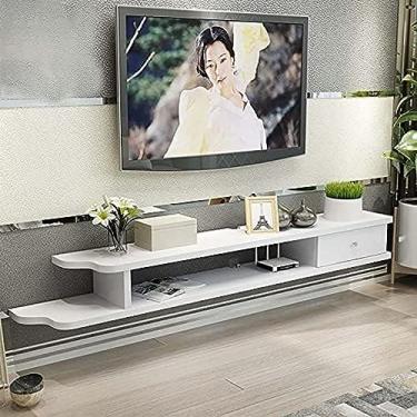 Imagem de Armário de parede para tv, unidade de entretenimento flutuante de madeira maciça, console de mídia de tv para sala de estar, quarto, apartamento pequeno/branco, 90cm
