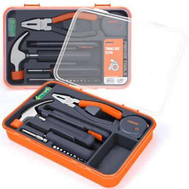 Imagem de Finder Kit de ferramentas pequenas, 19 peças, conjunto de ferramentas domésticas gerais, mini kit de ferramentas básicas com caixa de armazenamento de plástico para reparo doméstico (laranja)