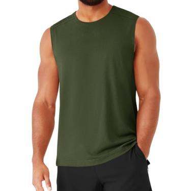 Imagem de Runcati Camiseta regata masculina sem mangas, atlética, academia, treinamento muscular, fitness, Verde militar, GG