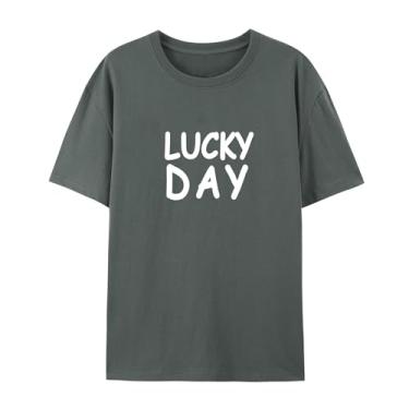 Imagem de BAFlo Camisetas Lucky Day com manga curta para homens e mulheres, Carvão, GG