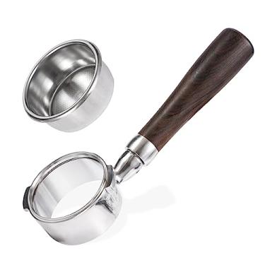 Imagem de Filtro portátil sem fundo de 58 mm com cesta de filtro de dose dupla e alça de madeira para Gaggia Classic, café expresso puro, cor, dose, evolução, bebê solteiro e mais máquina de café expresso