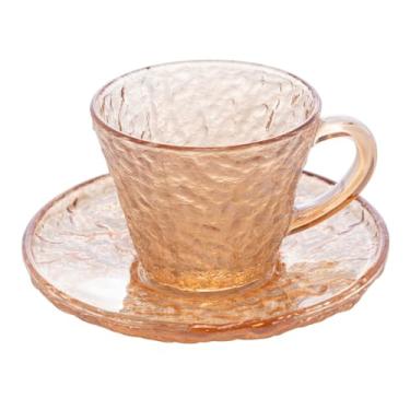 Imagem de Xícara de Cristal Martelado para Chá com Pires Petra Âmbar 180ml - Lyor