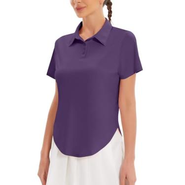 Imagem de addigi Camisa polo feminina de golfe FPS 50+, proteção solar, 3 botões, manga curta, secagem rápida, atlética, tênis, golfe, Roxa, M