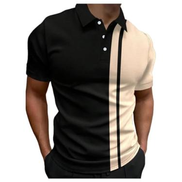 Imagem de Floerns Camisa polo masculina casual manga curta gola contrastante meia carcela, Bloco preto e amarelo, G