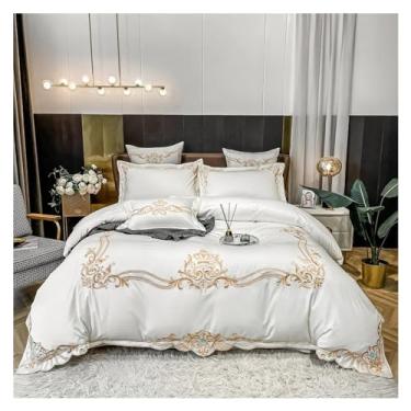 Imagem de Jogo de cama de algodão egípcio, 4 peças, King Queen, capa de edredom e fronha, lençóis de cama (1 solteiro)